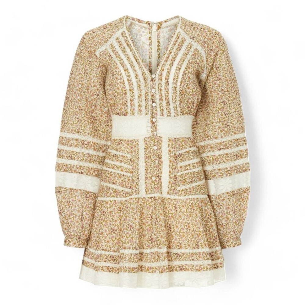 Veronica Beard Brown Addilyn White Long Sleeve Mini dress - Picture 3 of 12